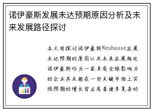 诺伊豪斯发展未达预期原因分析及未来发展路径探讨