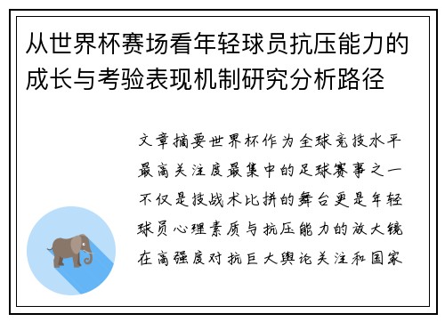 从世界杯赛场看年轻球员抗压能力的成长与考验表现机制研究分析路径 从世界杯赛场看年轻球员抗压能力的成长与考验表现机制研究分析路径
